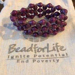 Bead for Life Purple Floral Cuff Boho Bracelet